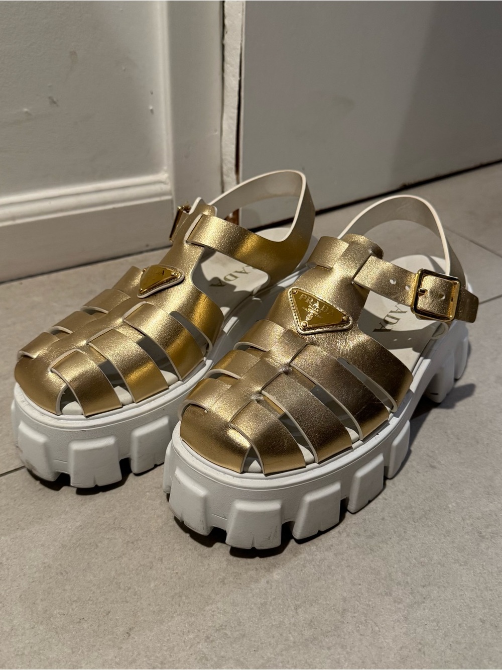 Prada Metallic Gold Sandals